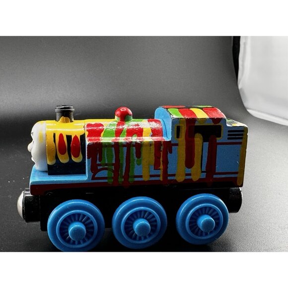 Paint Splattered Thomas The Train Wooden Railway Vtg 2003 Learning Curve Engine - Picture 4 of 14